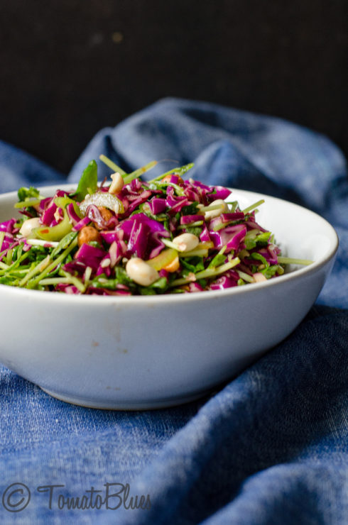 Oriental style cabbage and pea sprout salad