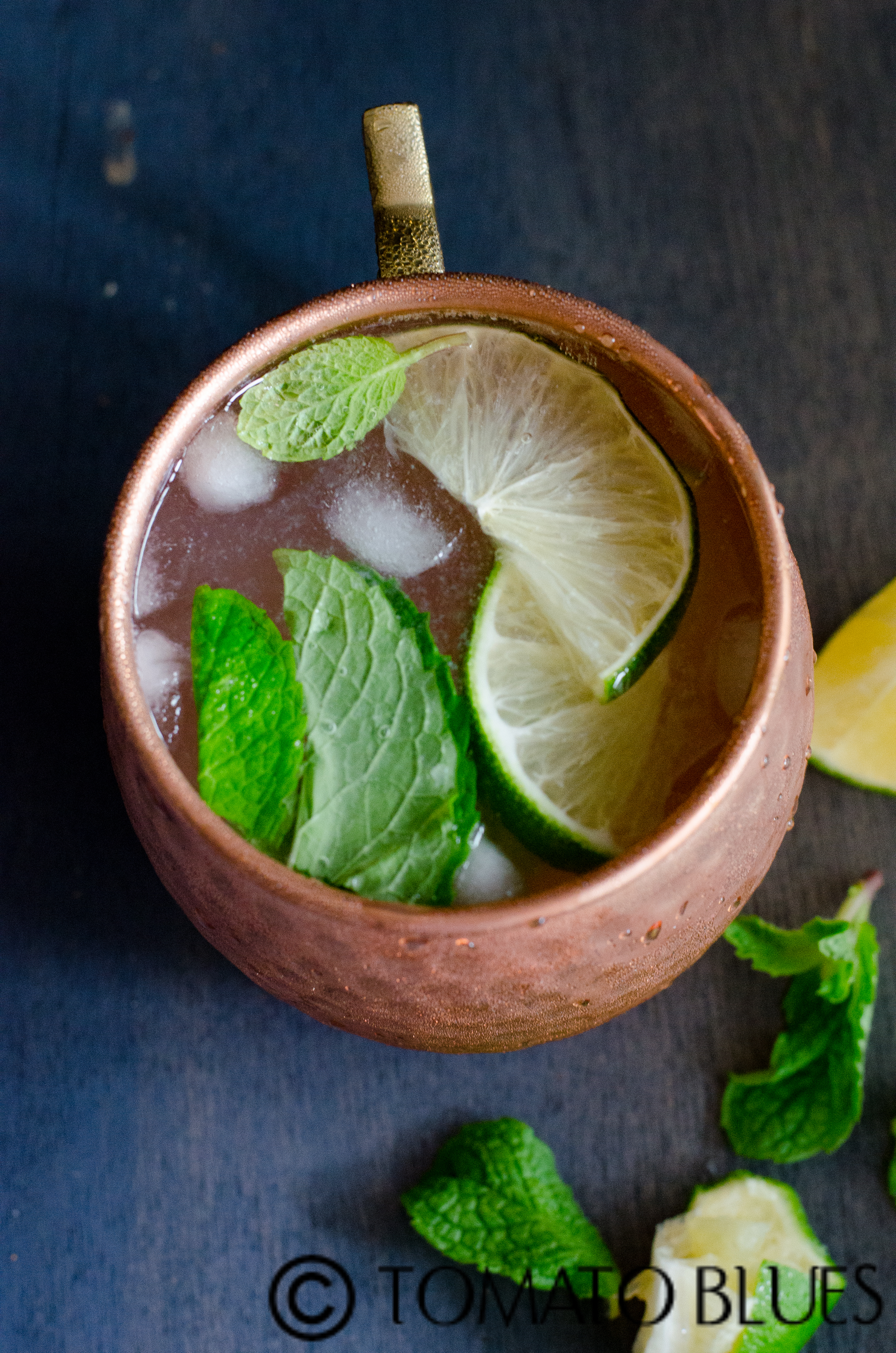 Virgin mojito with rambutan served in a moscow mule mug