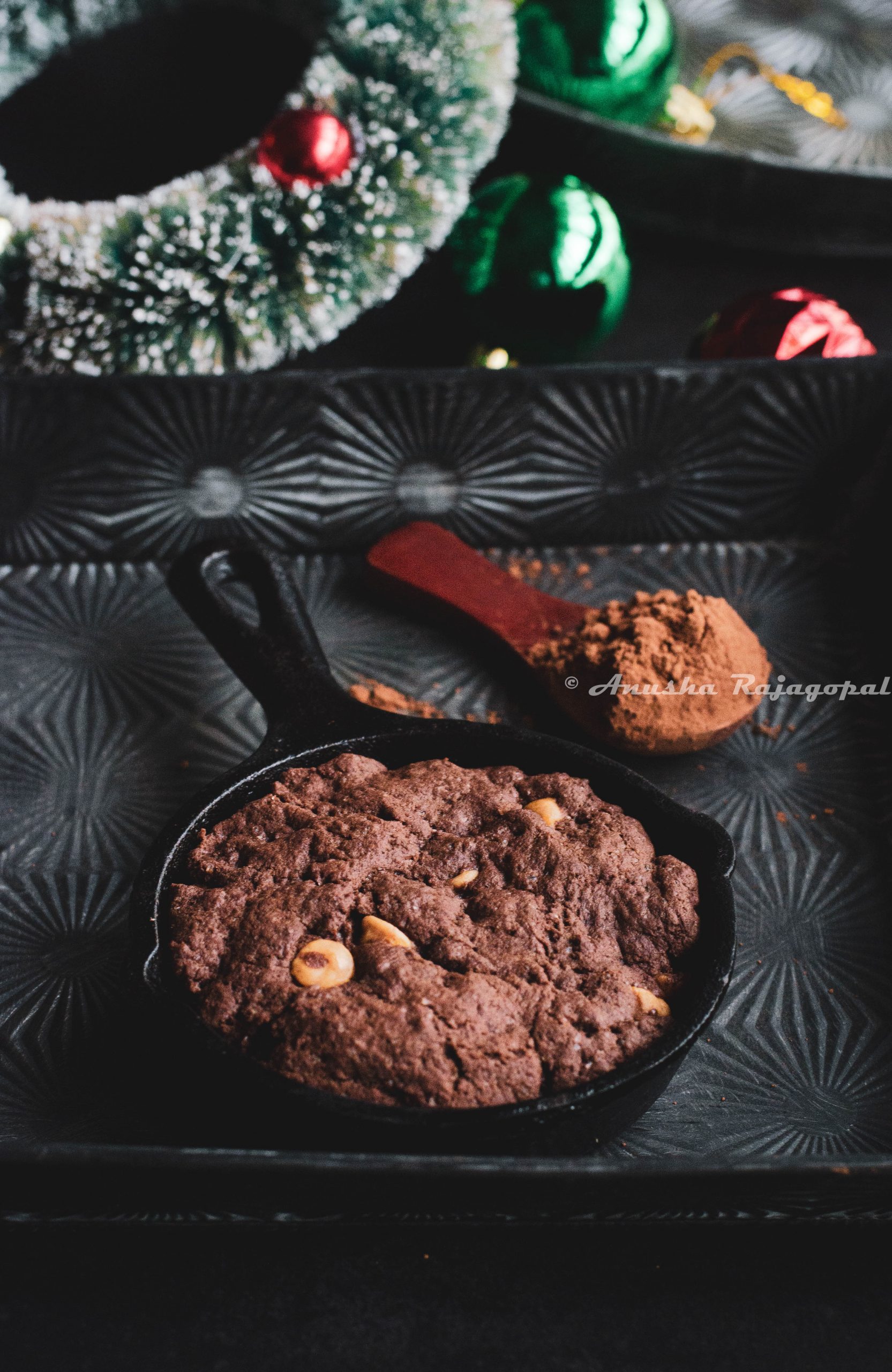 salted caramel chocolate cookie for one baked in a skillet